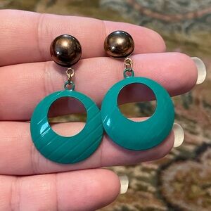 Vintage teal metal circle earrings